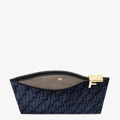 Fendi Large Flat Pouch FF Jacquard Fabric in Black