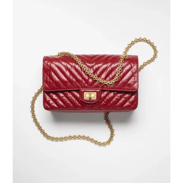 2.55 HANDBAG Shiny Crumpled Calfskin & Gold-Tone Metal Red