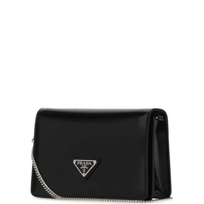 01cf5dd80161ade039fc84d5047ad257 Prada Women's Black Logo Plaque Chain Shoulder Bag
