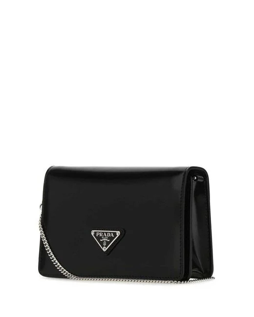01cf5dd80161ade039fc84d5047ad257 Prada Women's Black Logo Plaque Chain Shoulder Bag