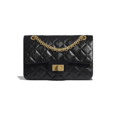 MINI 2.55 HANDBAG Aged Calfskin & Gold-Tone Metal Black