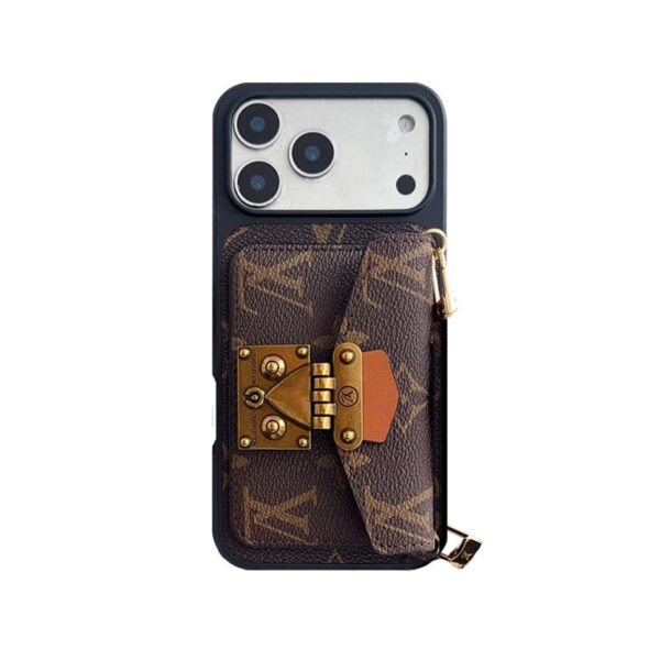 03-255 Luxury Louis Vuitton Phone Case with Card Holder and Strap 13-18 Pro & Pro Max