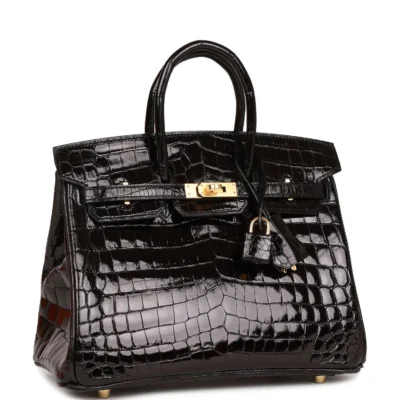 爱马仕 Birkin 25 黑色 亮面 Niloticus 鳄鱼皮 金色五金 包