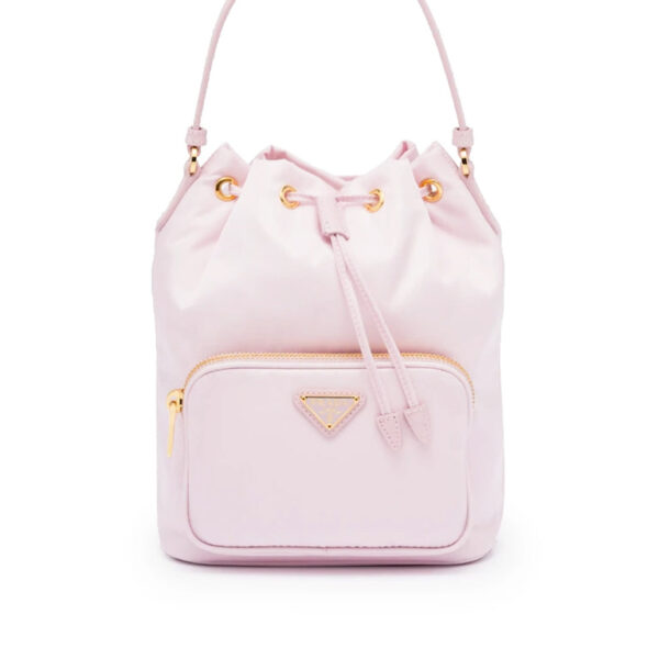Prada Duet Re-Nylon Bucket Shoulder Bag in Alabaster Pink