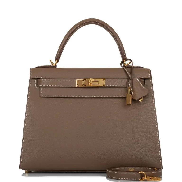 Hermès Kelly Sellier 28 Etoupe Epsom Tasche mit goldfarbenen Metallbeschlägen