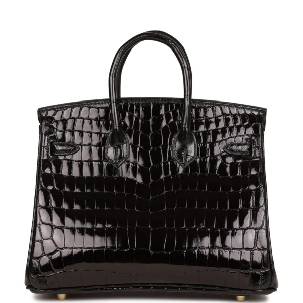 爱马仕 Birkin 25 黑色 亮面 Niloticus 鳄鱼皮 金色五金 包