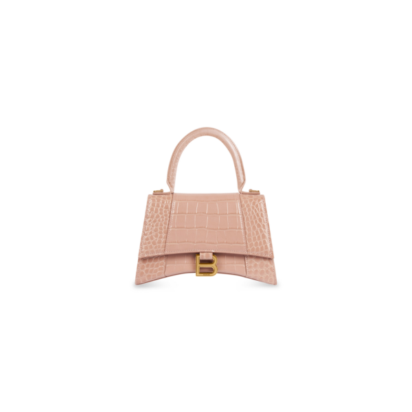 WOMEN'S HOURGLASS SMALL HANDBAG CROCODILE EMBOSSED IN NUDE