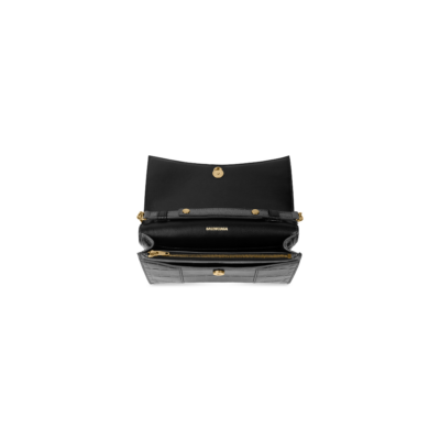 WOMEN'S HOURGLASS WALLET ON CHAIN CROCODILE EMBOSSED IN BLACK