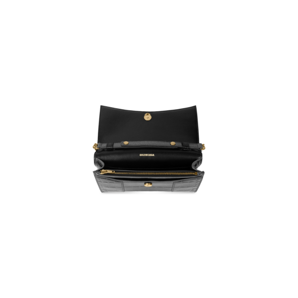 WOMEN'S HOURGLASS WALLET ON CHAIN CROCODILE EMBOSSED IN BLACK
