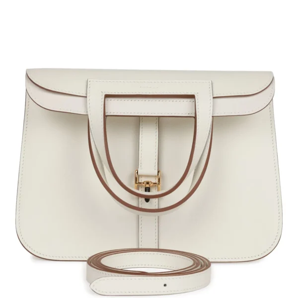 Hermès Halzan 25 White Evercolor Gold Hardware