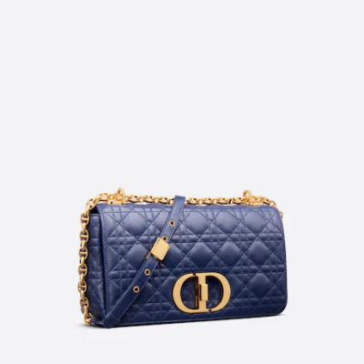 MEDIUM DIOR CARO BAG Royal Blue Supple Cannage Calfskin