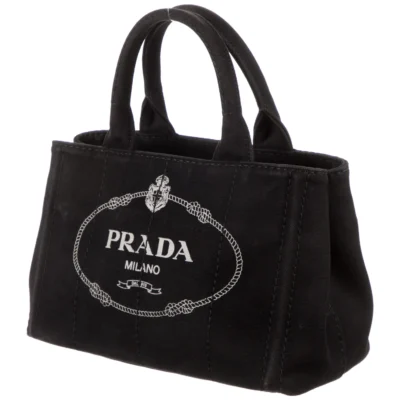 Prada Small Cotton Canvas Tote in Black