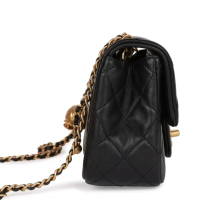 05aacfe643e761ccf300f4af1cf5e5c8 Chanel CC Pearl Crush Mini Square Flap Bag Black Lambskin Antique Gold Hardware