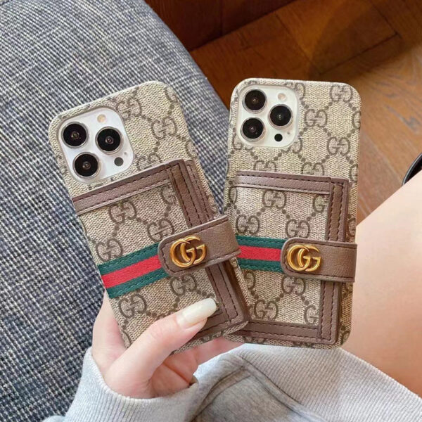 06-015 GG iPhone Case With Wallet Brown