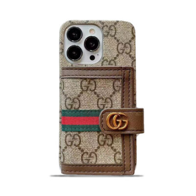 06-016 GG iPhone Case With Wallet Brown