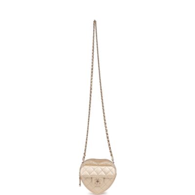 Chanel CC In Love Heart Clutch with Chain Gold Lambskin Light Gold