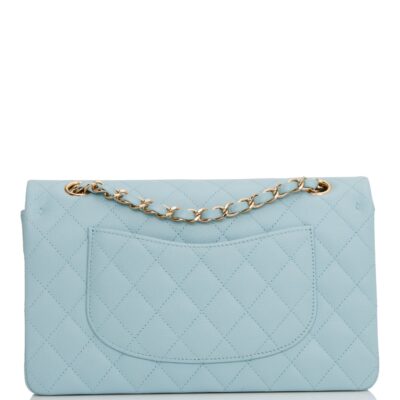 Chanel Medium Classic Double Flap Bag Blue Quilted Caviar Light Gold Hardware