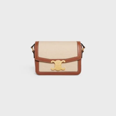 08179cc32d16ce94a18673bfc816f13a TEEN TRIOMPHE BAG IN TEXTILE AND CALFSKIN NATURAL / TAN