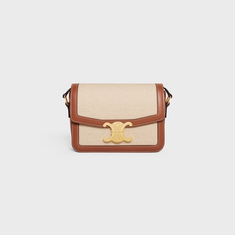 08179cc32d16ce94a18673bfc816f13a TEEN TRIOMPHE BAG IN TEXTILE AND CALFSKIN NATURAL / TAN