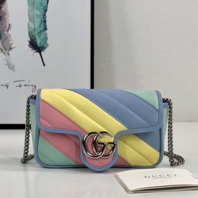 Gucci GG Marmont Super Mini Silver Logo Magnetic Buckle Chian Strap Female Latest Colorful Diagonal Quilted Leather Flap Crossbody Bag