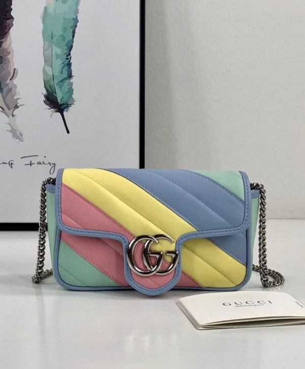 Gucci GG Marmont Super Mini Silver Logo Magnetic Buckle Chian Strap Female Latest Colorful Diagonal Quilted Leather Flap Crossbody Bag