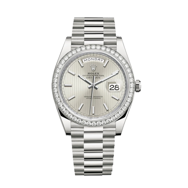 Rolex Day-Date 228349SSP 40MM Silver Stripe Dial Silver-tone Case