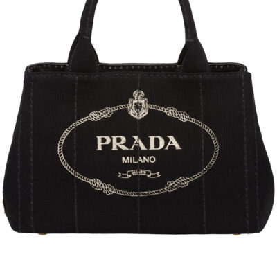 Prada Small Cotton Canvas Tote in Black