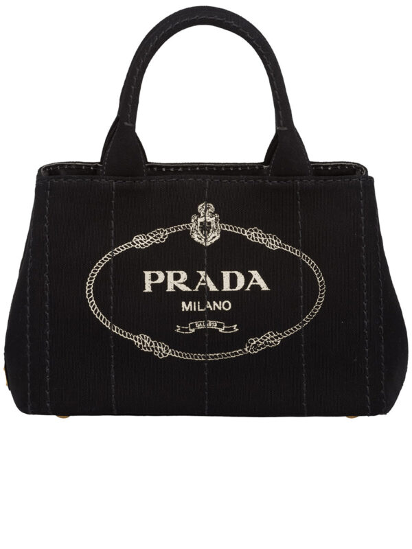 Prada Small Cotton Canvas Tote in Black