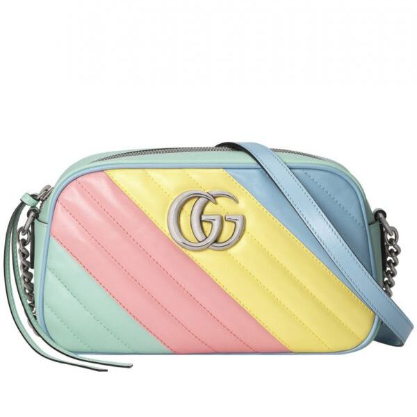 2022 New Gucci GG Marmont Silver Chian Strap Zipper Closure Double G Signature Women Colorful Diagonal Quilted Leather Crossbody Bag Small