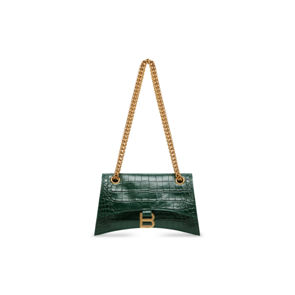 WOMEN'S CRUSH SMALL CHAIN BAG CROCODILE EMBOSSED IN FOREST GREEN