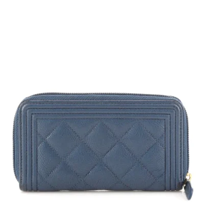 Chanel Boy Zip Around Wallet Quilted Caviar Small