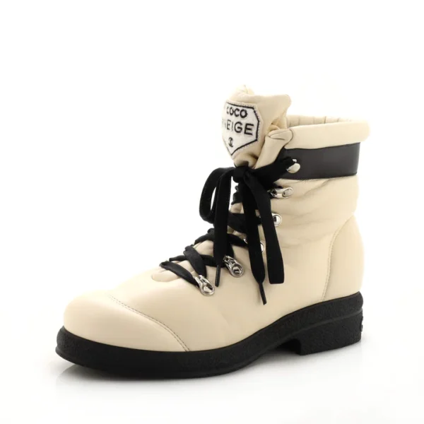 Chanel Women's Coco Neige Lace Up Ankle Hiking Boots Leather