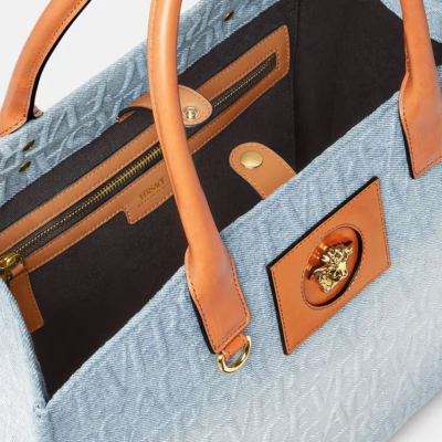 VERSACE ALLOVER LARGE DENIM TOTE BAG