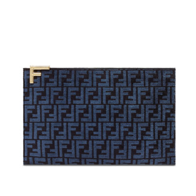Fendi Large Flat Pouch FF Jacquard Fabric in Black