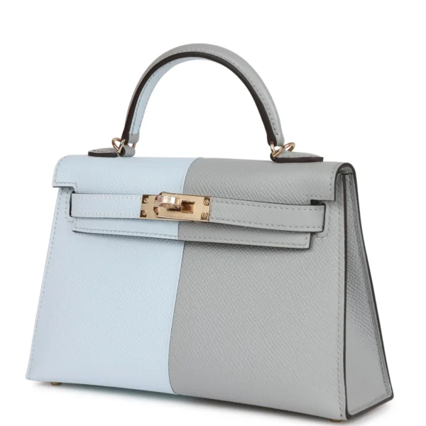 Hermès Special Order (HSS) Kelly Sellier 20 Casaque Bleu Brume and Gris Meyer Epsom Permabrass Hardware