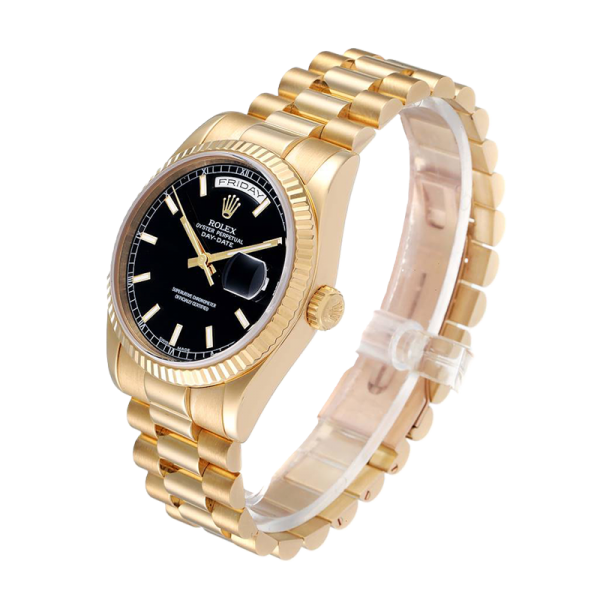 Rolex Day-Date 118238BKSP 36MM Black Dial Yellow Gold-tone Case