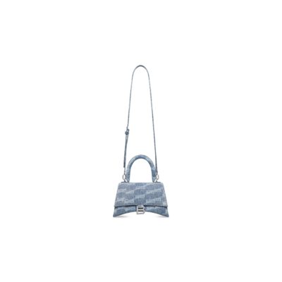 WOMEN'S HOURGLASS SMALL HANDBAG BB MONOGRAM BLEACHED DENIM IN BLUE