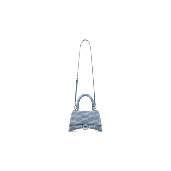 WOMEN'S HOURGLASS SMALL HANDBAG BB MONOGRAM BLEACHED DENIM IN BLUE