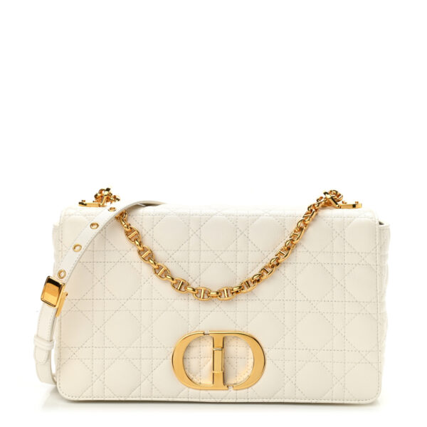 CHRISTIAN DIOR Lambskin Cannage Large Caro Bag Ivory