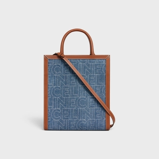 SMALL VERTICAL CABAS CELINE IN DENIM WITH CELINE ALL-OVER PRINT NAVY / TAN