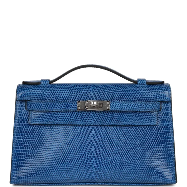 Hermès Kelly Pochette Bleu Saphir Lizard Palladium Hardware
