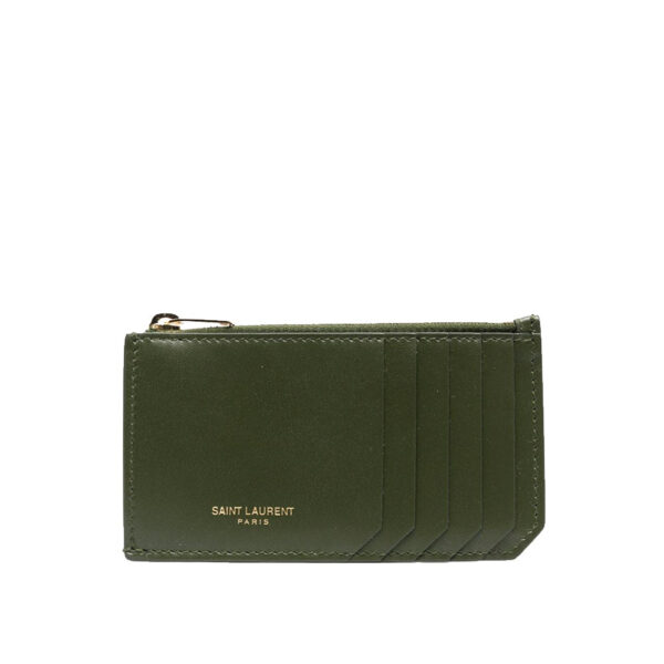 YSL Fragments Zipped Card Case in Dark Pine