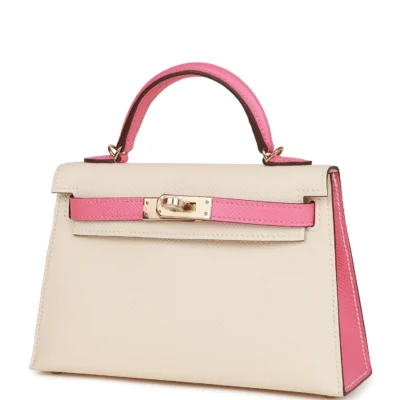 Hermès Special Order (HSS) Kelly Sellier 20 Nata and Rose Azalee Epsom Permabrass Hardware