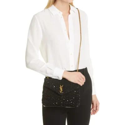 YSL Loulou Small Chain Bag in Quilted 'Y' Leather Satin and Sequins