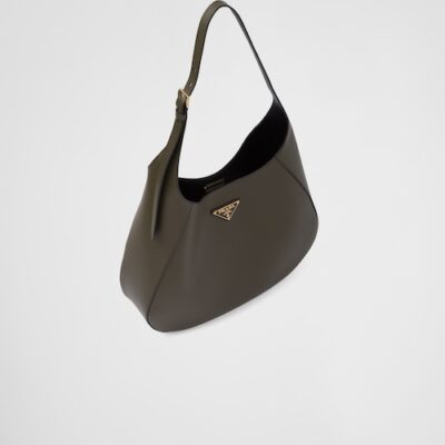Prada Large leather shoulder bag with topstitching - Military Green/Black