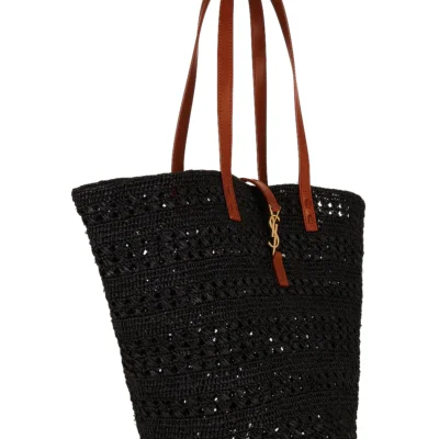 YSL Panier Medium Bag in Crochet Raffia and Smooth Leather