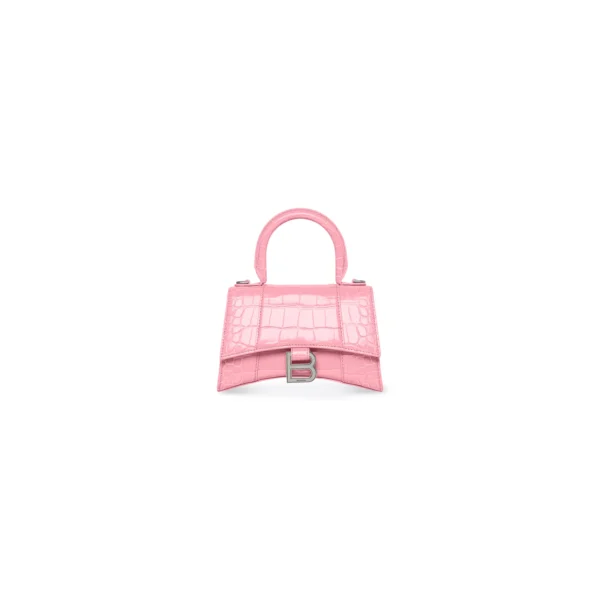 WOMEN'S HOURGLASS XS HANDBAG CROCODILE EMBOSSED IN PINK