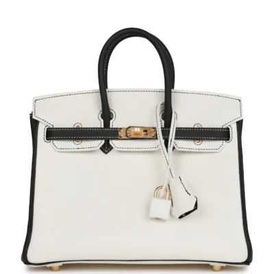 Hermès Special Order (HSS) Birkin 25 White and Black Clemence Gold Hardware