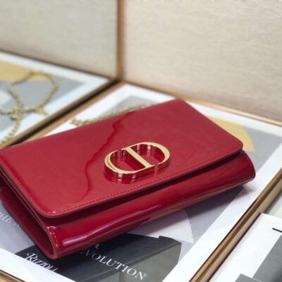 Dior 30 Montaigne Wallet On Chain In Red Patent Calfskin