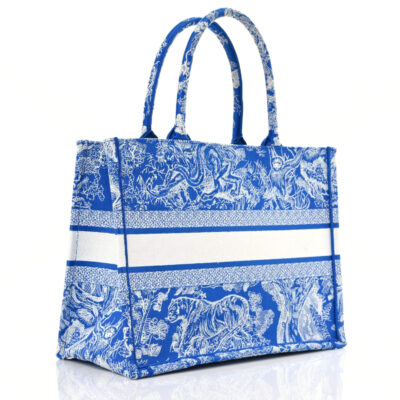 11918b7df4fcc3738cba206295440779 CHRISTIAN DIOR Canvas Embroidered Medium Dioriviera Toile De Jouy Book Tote Fluorescent Blue